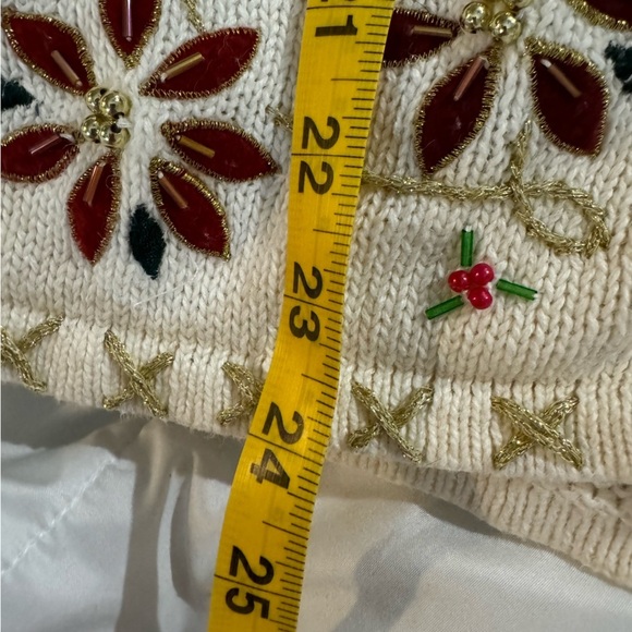 Vintage Ugly Christmas Sweater Vest Beaded Grandma Poinsettia Embroidered - Picture 7 of 15